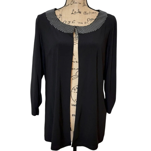 PERCEPTIONS PETITE Women's Embellished Collared Knit Cardigan Black Size 16P - Picture 1 of 14